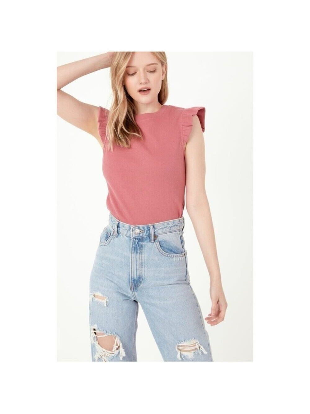 NWT Free the Roses Sold Out Pink Ruffle Knit Top Size Small